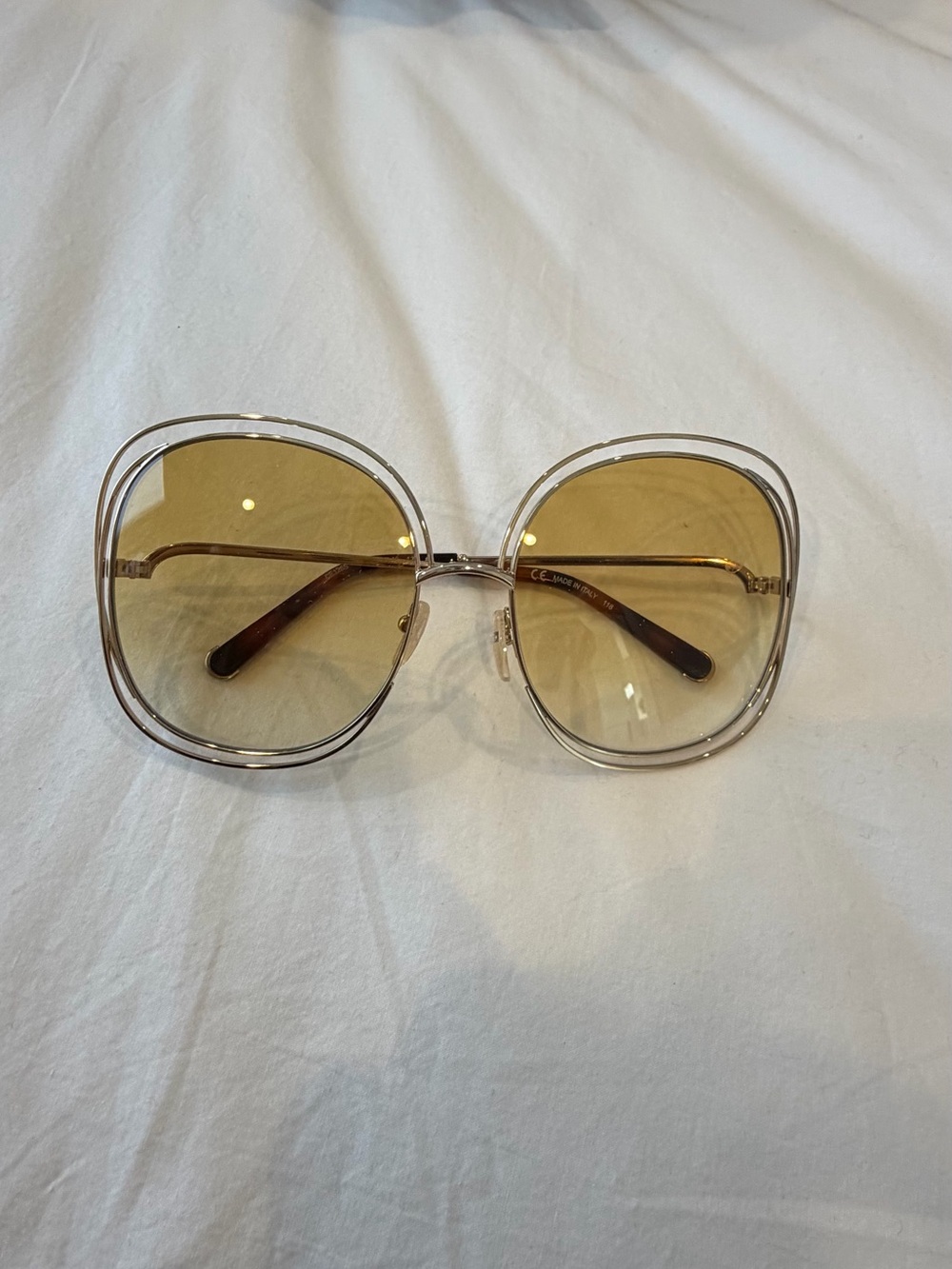 Authentic Chloe Stylish Oversized Clear Frame Sunglasses with yellow gold